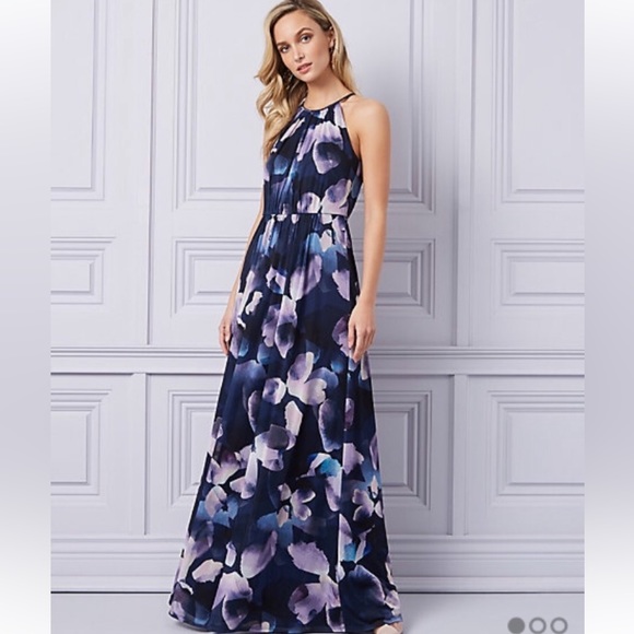 Floral Print Chiffon Halter Neck Gown - Picture 1 of 3